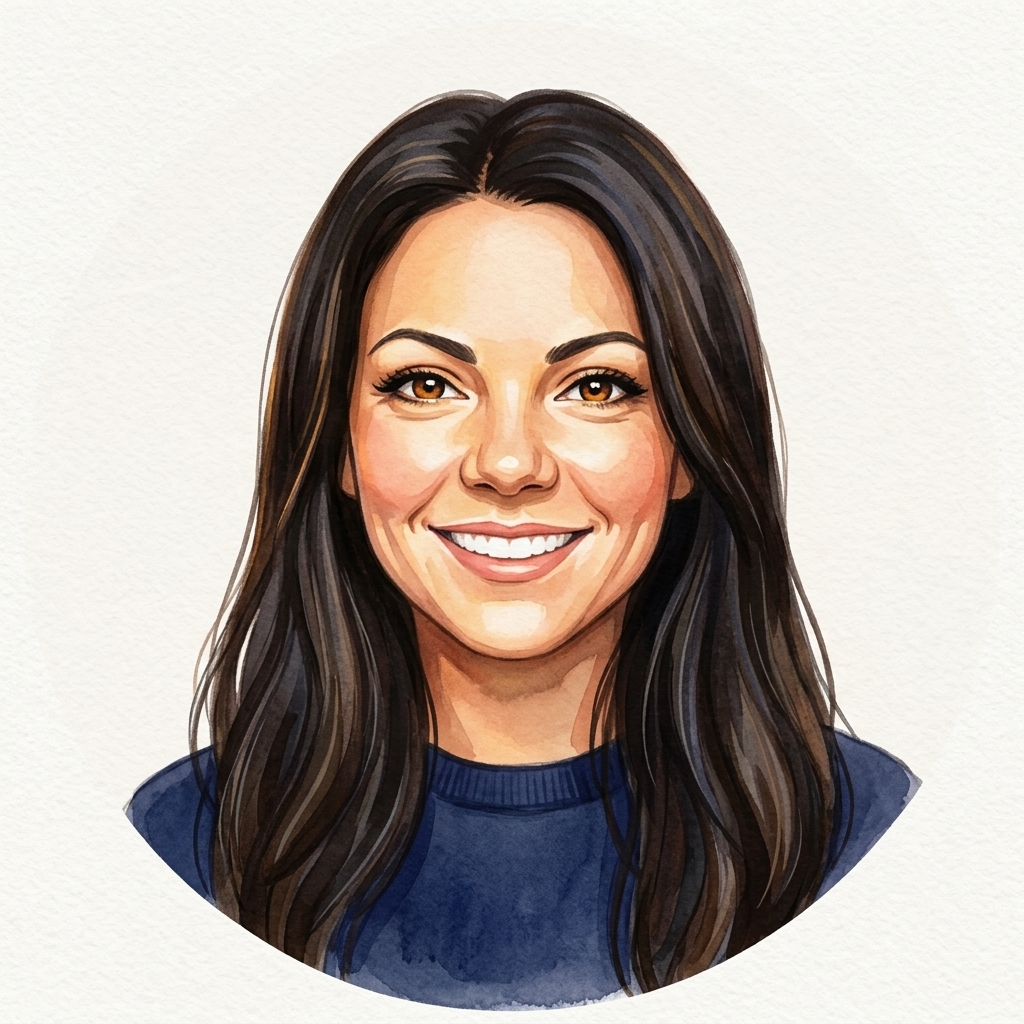 Watercolor portrait of Emily, co-founder of Little Bookery